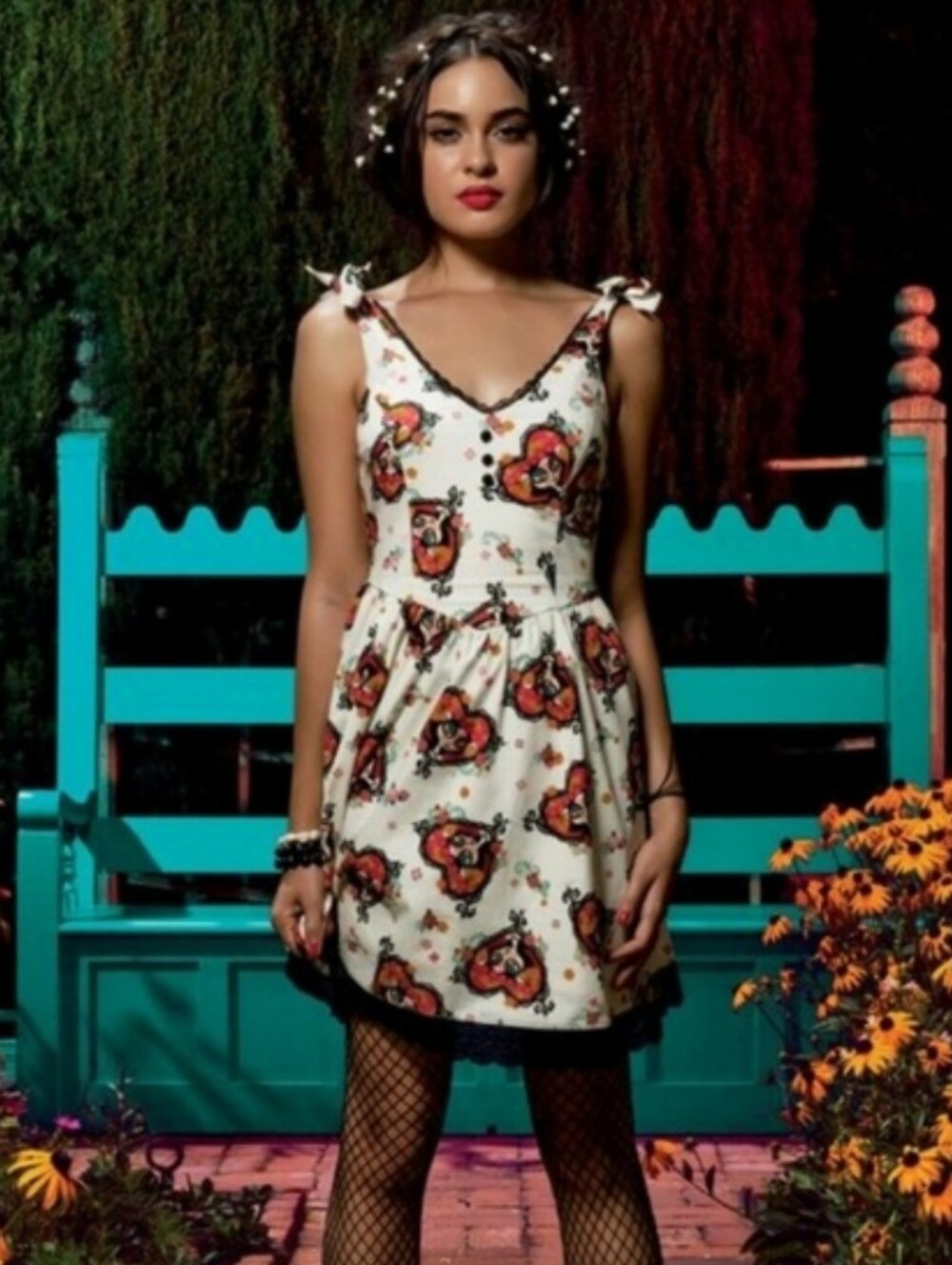 Hot Topic The Book Of Life Floral Tie-Shoulder Mini Dress M